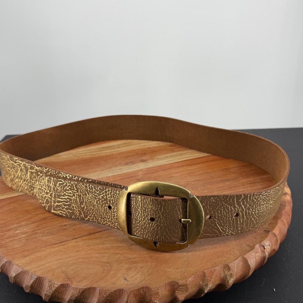 sfera belt brown leather gold embossed brass buckle sz 36 sz L